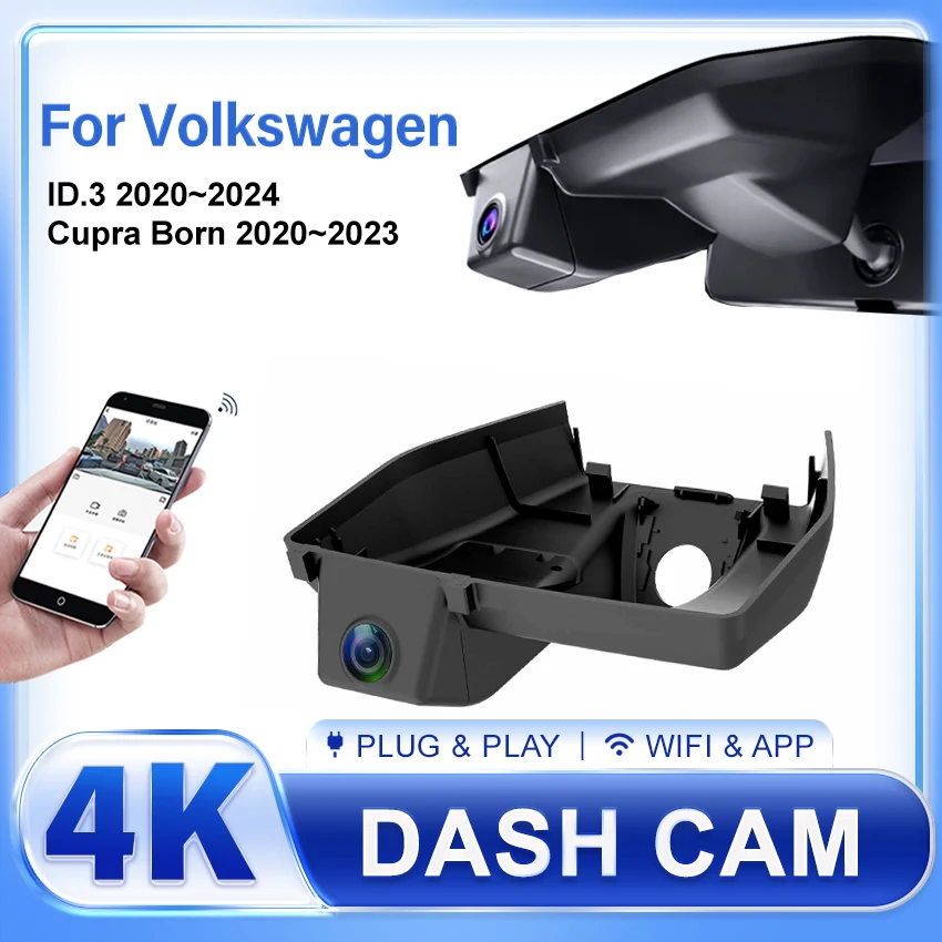 4K Dash Cam For VW ID.3 (ID3) 2020~2023 2024 Cupra Born 2020~2023 2160p Car Camera For Volkswagen Compatible, OEM Style DVR