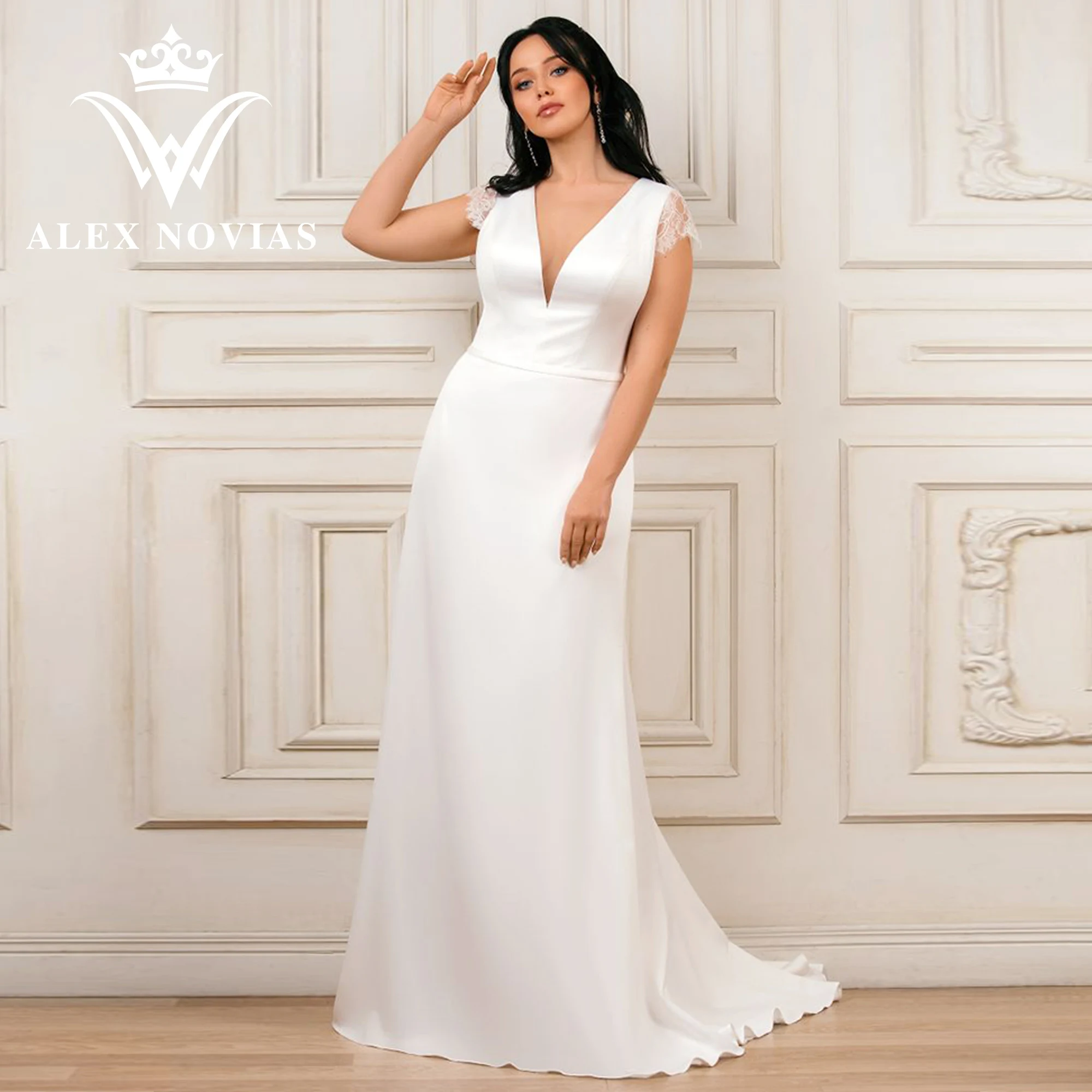 Alice NOVIAS – robe De mariée en Satin, grande taille, col en v, dos nu, applications, nouvelle collection, 2023