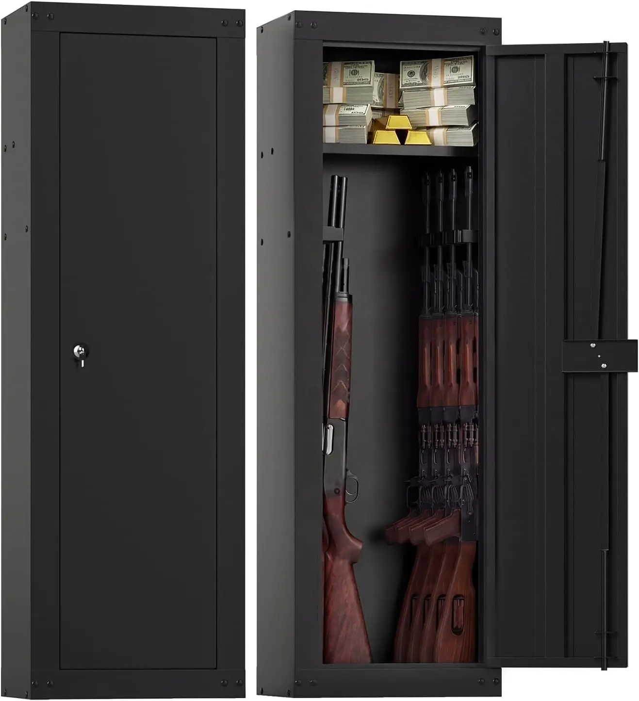 8 Gun Safe, Fireproof Large Gun Safes for Rifles and Pistols w/Storage Shelf, Gun Racks, Door Lock & 2 Keys, Quick Access Long G