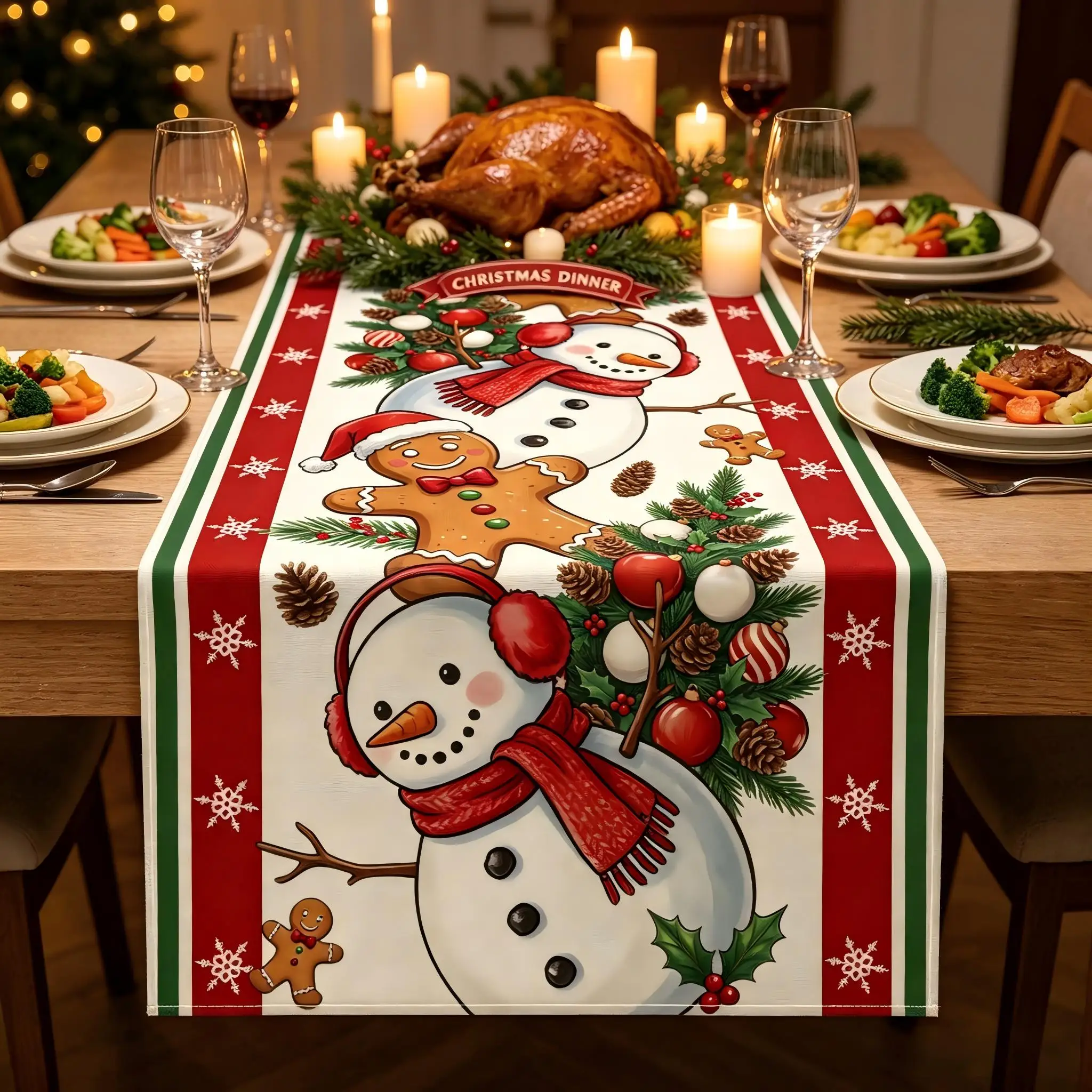 Christmas Table Runner Christmas Garland Polyester Table Cover Winter Xmas Table Decor Christmas Decoration for Home 2027