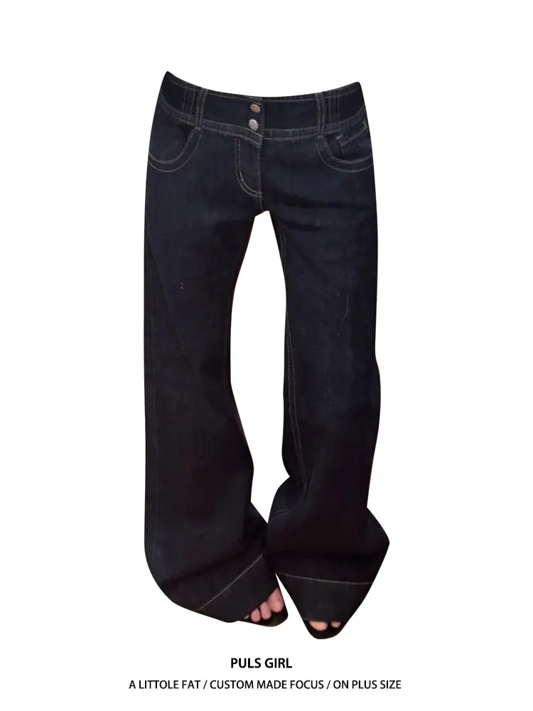 

plus Size American Retro Washed Original Jeans Color Denim Pants Women's Straight Casual Drapey Versatile Long Trousers