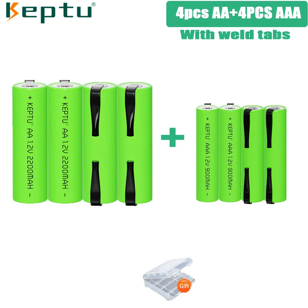 KEPTU AA + AAA con pestañas de soldadura Ni-Mh 1,2 V aa aaa batería recargable Ni-Mh AA 2200 mAh AAA 900 mAh para Afeitadora eléctrica Philips