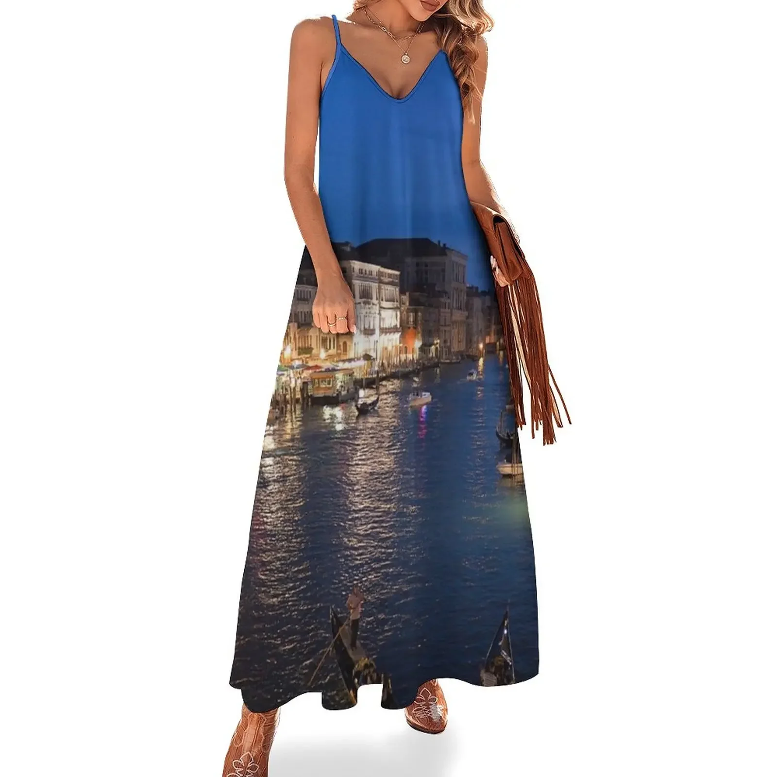 

Venice, Italy - Grand Canal illuminated at night panogramic photograph Sleeveless Dress summer dress korean women