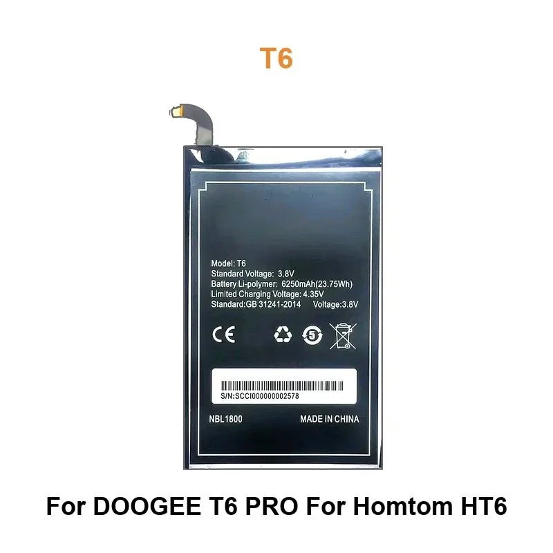 Аккумулятор мобильного телефона для DOOGEE T6 PRO для Homtom HT6 T6 6250 мАч, реальная емкость