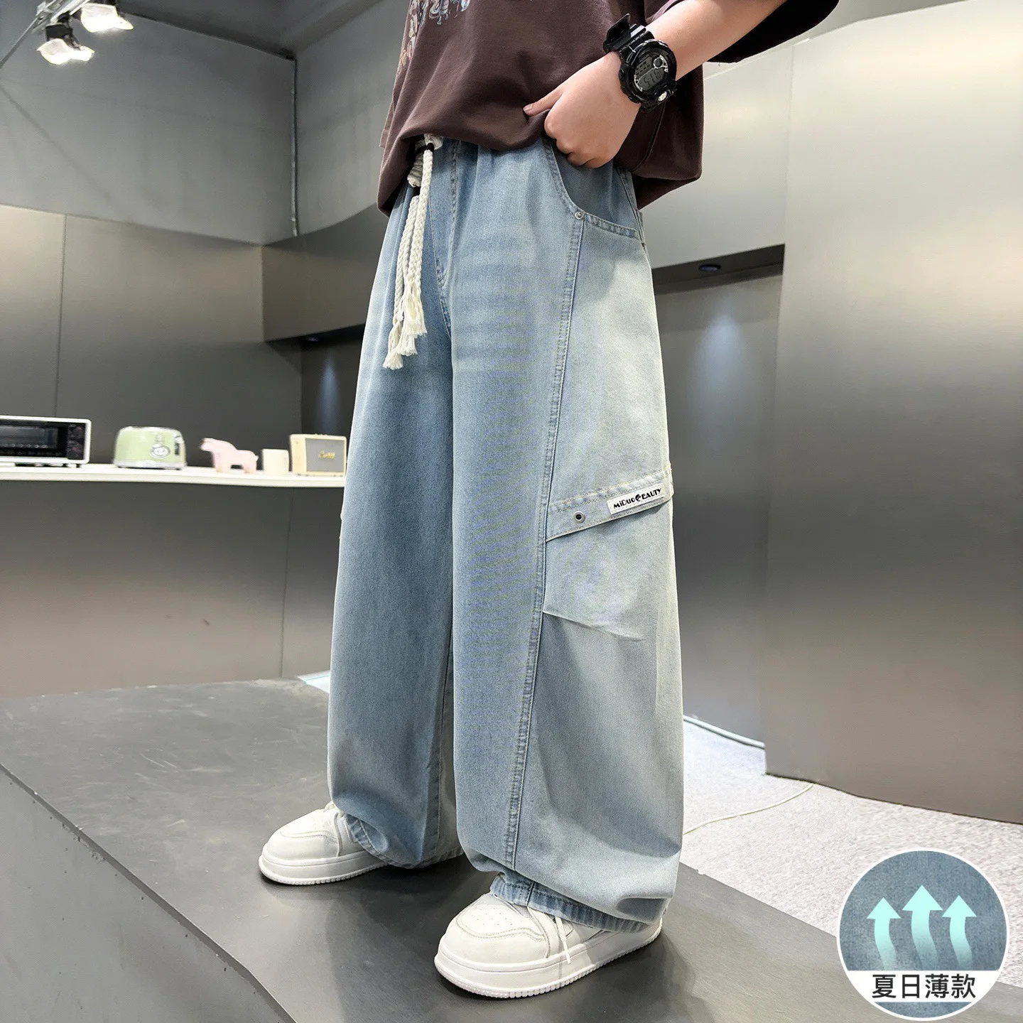 Teenage Boys Baggy Jeans Casual Loose Style letter Denim Pants Straight Fit Elegant Child Trousers New Fashion Design Kids