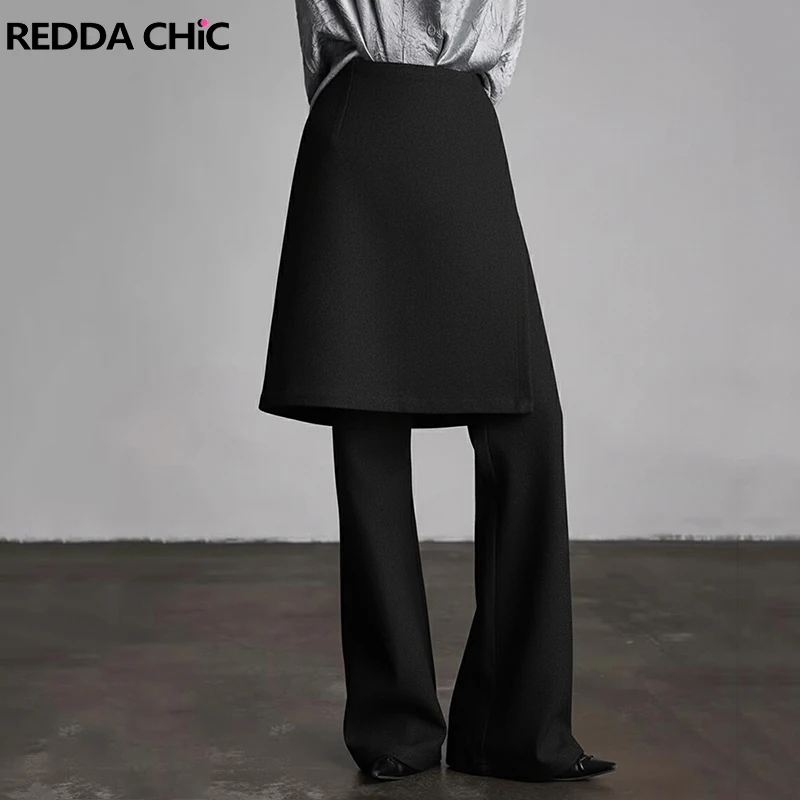 

REDDACHiC поддельные костюмные брюки из двух предметов, черная юбка с разрезом и запахом, прямые повседневные широкие брюки, рабочая женская одежда