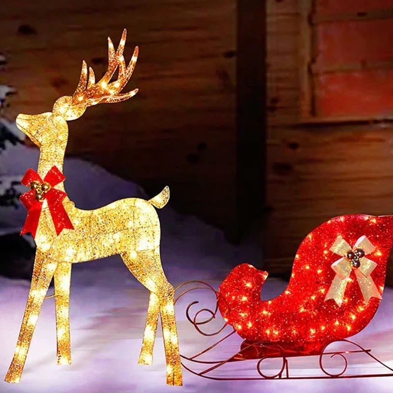 HOT SALE Christmas Party Christmas Decoration Ornaments Foreign Trade Luminous Deer Pull Cart Set Hotel Shopping Mall Windowchea