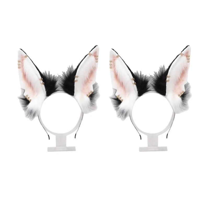 2PCS Women Animal Wolf Ears Headdress with Metal Ring Plush Headband Anime for Halloween Christmas Cosplay Accessories Dropship