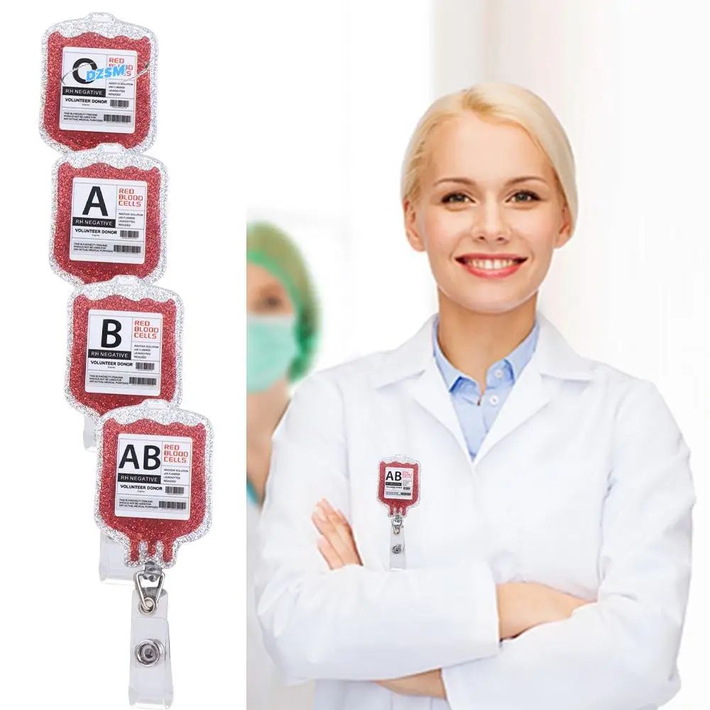 

ABS Retractable Badge Reel Anti Lost Nurse Keychain Blood Type Bag Shape Clips Nurse ID Holder Easy Pull