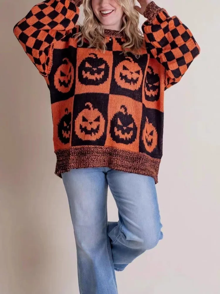 엘사 여성용 패셔너블 긴 소매 라운드 넥 루즈 슬림 스웨터 탑 할로윈 출퇴근 스타일 따뜻한 가을 겨울용