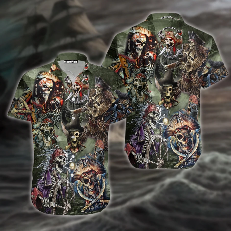 

Men's Shirts Short Sleeve Cuban Pirate Theme Oversized Hawaiian Funny Tops Skeleton 3D Printed Men's Summer Vacation