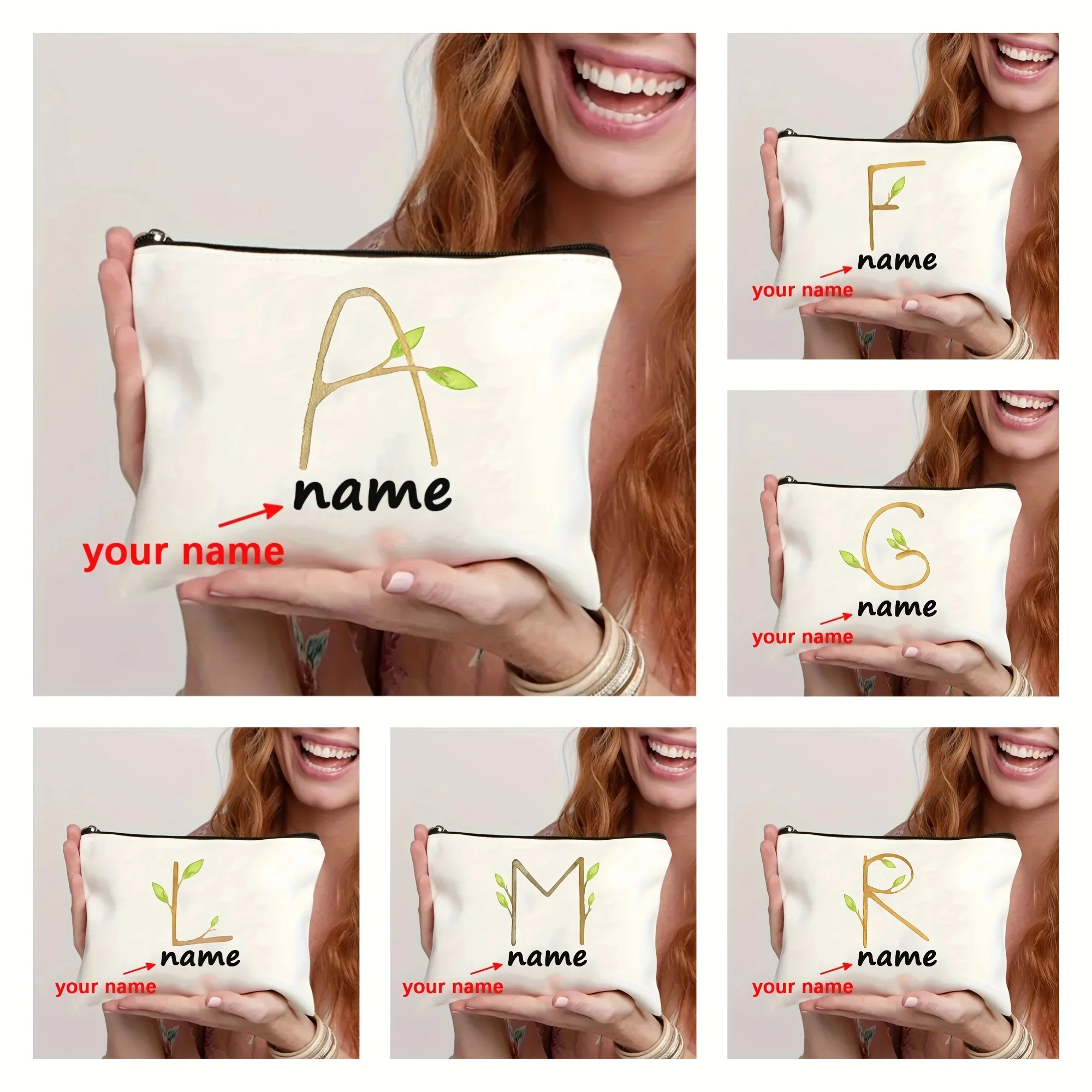 Personalized Names Cute Watercolor Spring Letters with 26 English Initials for Makeup Bags Fashion Toiletry Bag Pencil Cases