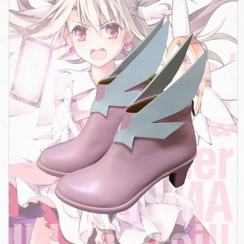 Fate kaleid liner Illyasviel Cosplay Handmade Cute pink with wing Customized Women high heels Prop Shoes