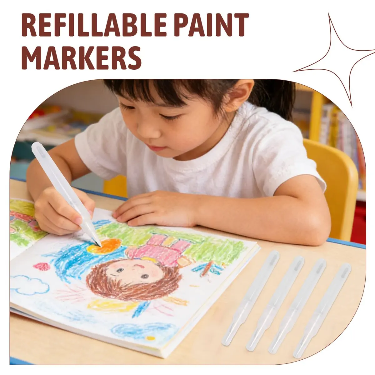 5Pcs Refillable Paint Markers 0.5mm Extra Fine Tips, Touch-Up Paint Pens, Empty Paints Markers for Touch Up,DIY Graffiti