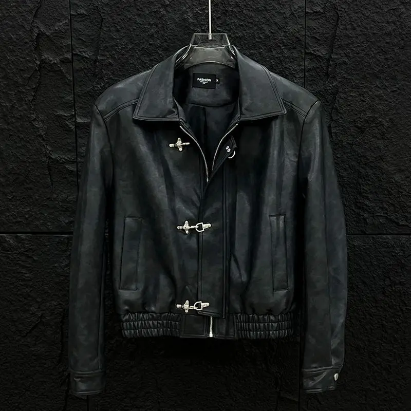 This New Autumn Trendy American Retro Jacket for Men with A High-end Motorcycle Feel and Airplane Buttons Is Stylish and Cool