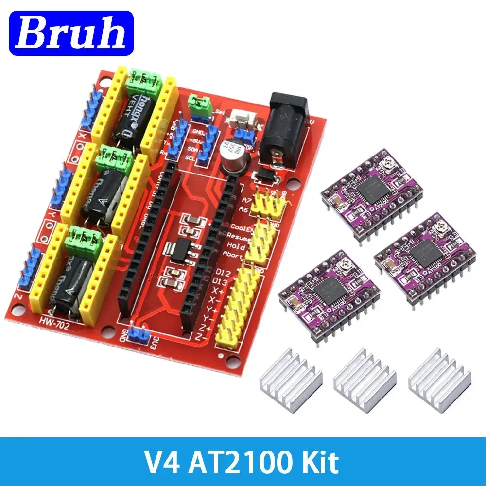 CNC Shield V4 Engraving Machine / 3D Printer / + 4pcs A4988 DRV8825 AT2100 Stepper Motor Driver Expansion Board for Arduino UNO