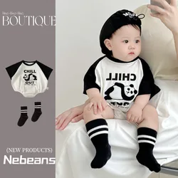 Genuine 0-2 Years Old Baby Triangle Clothing Rompers Cotton Soft Fashion Patchwork Color Panda Clothing Climbing Suit Bodysuits