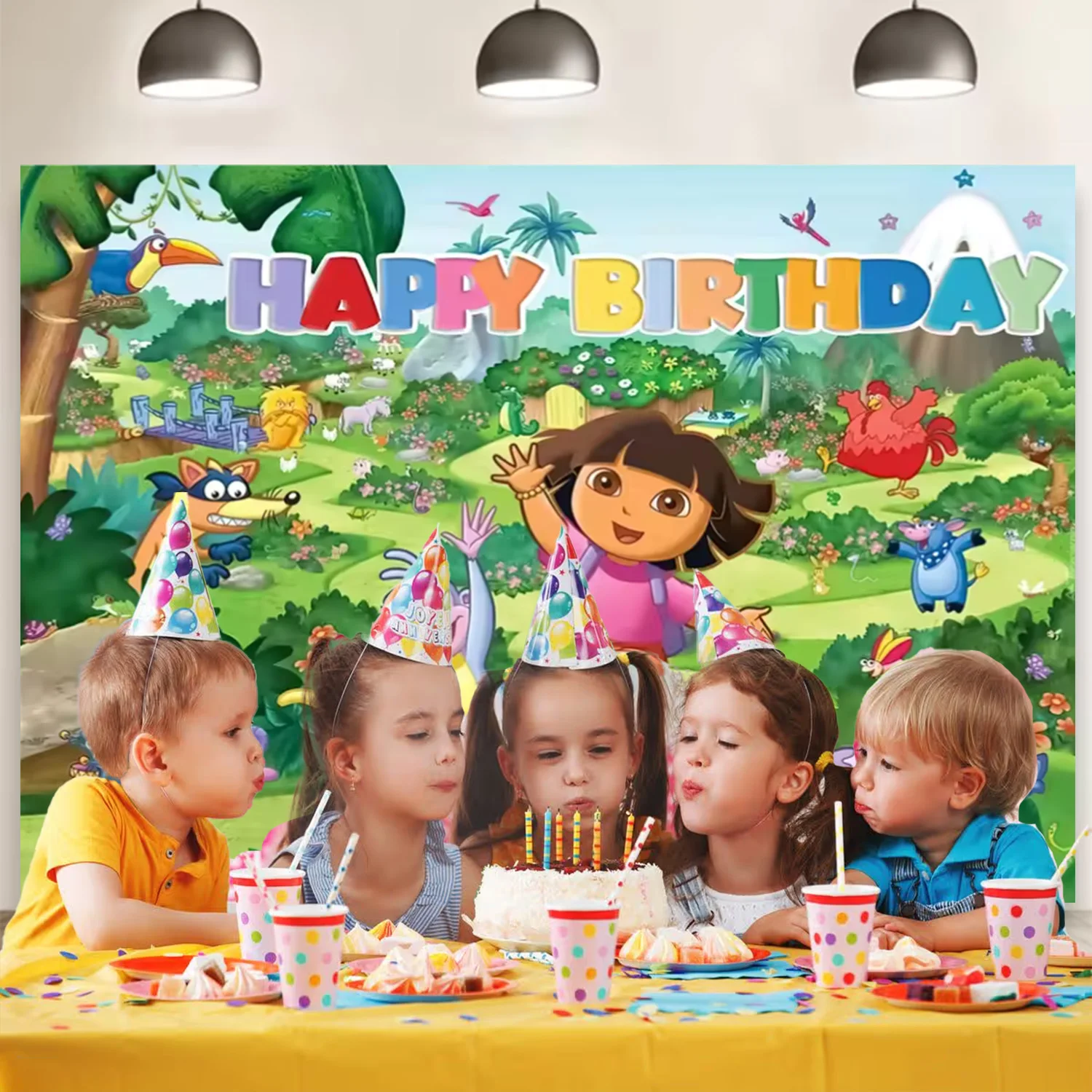 Cartoon&DORAED&Girls Birthday Party Tableware Decor Paper Plate Cup Napkin Hat Balloon Monkey Backdrops for Kids Party Supplies - view 5