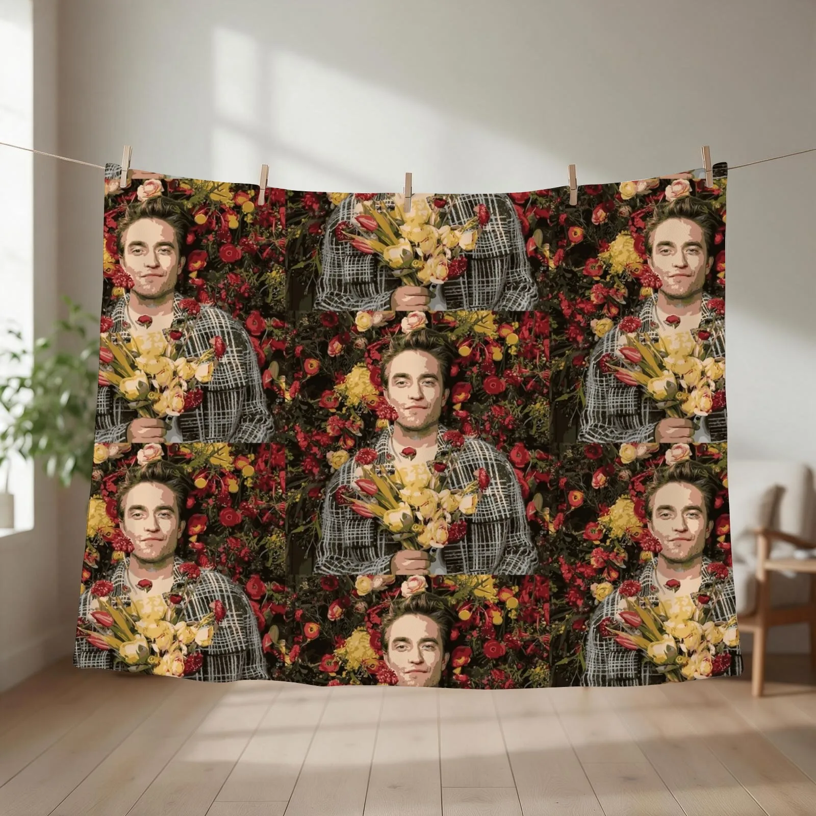 Robert Pattinson & Flowers Throw Blanket Travel Beautifuls Winter beds for winter Blankets