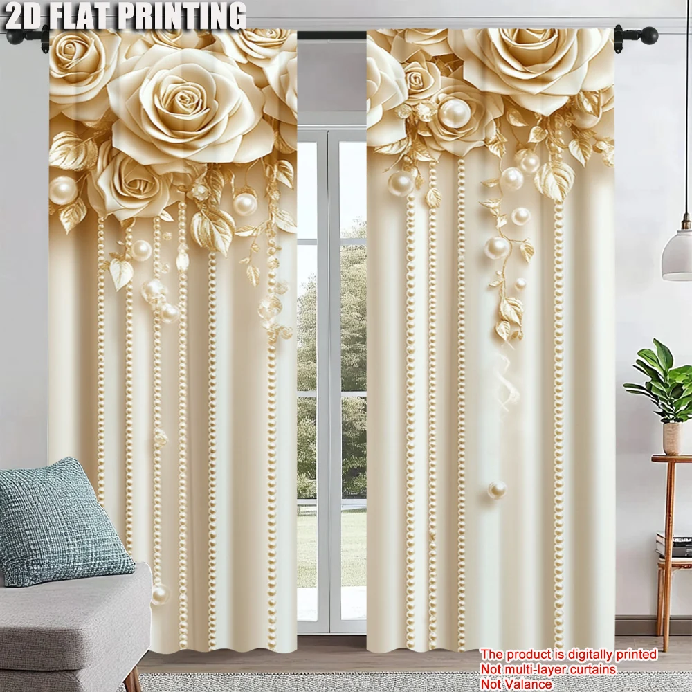 

2Pcs Modern European Style Flower Window Curtains With Rod Pockets Digital Printed Polyester Material Suitable For Living Room