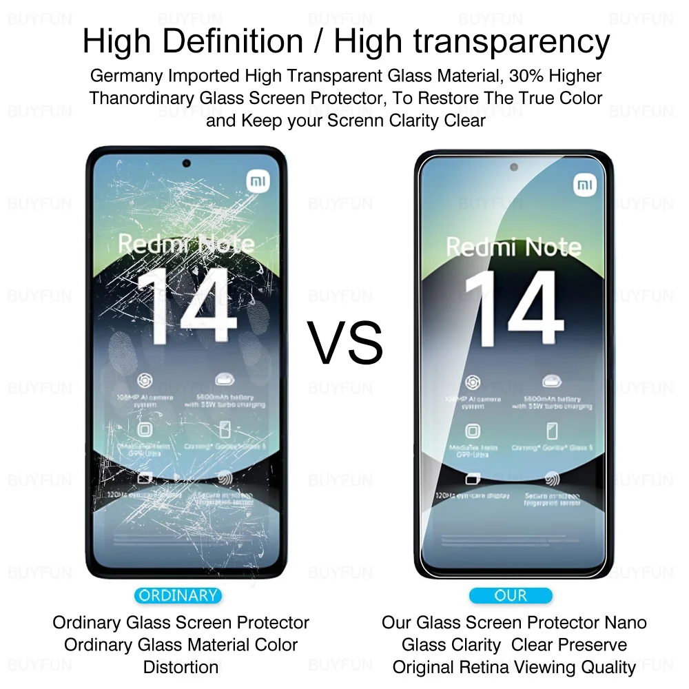 3Pcs กระจกนิรภัยป้องกันสําหรับ Xiaomi Redmi หมายเหตุ 14 Global RedmiNote14 4G Redmy Note14 5G คลุมทั้งหมดหน้าจอป้องกันฟิล์ม