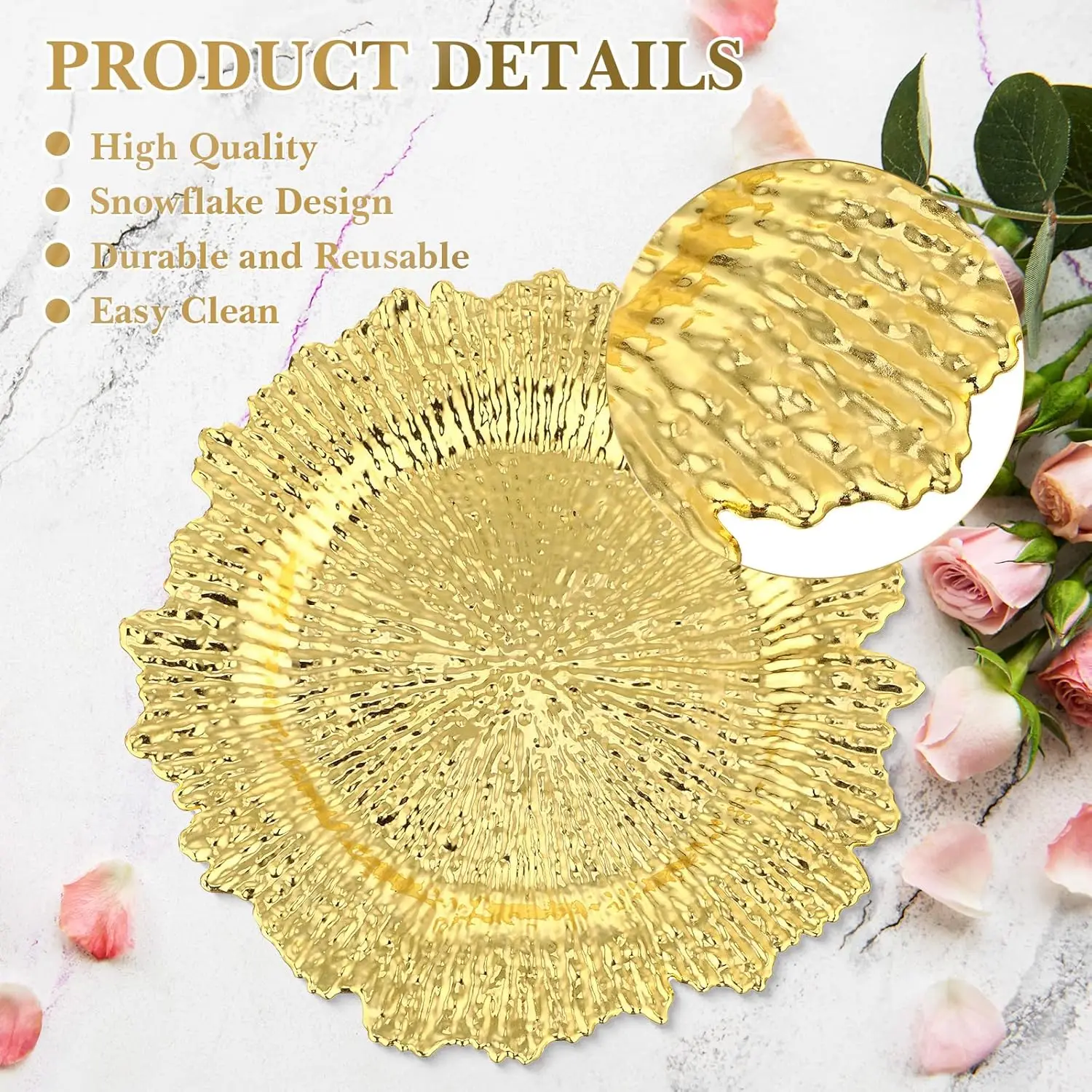 30/50pPack Reef Charger Plates Plastic Snowflake Charger Plates Wedding Floral Charger Plates Decor for Christmas Dinner Wedding