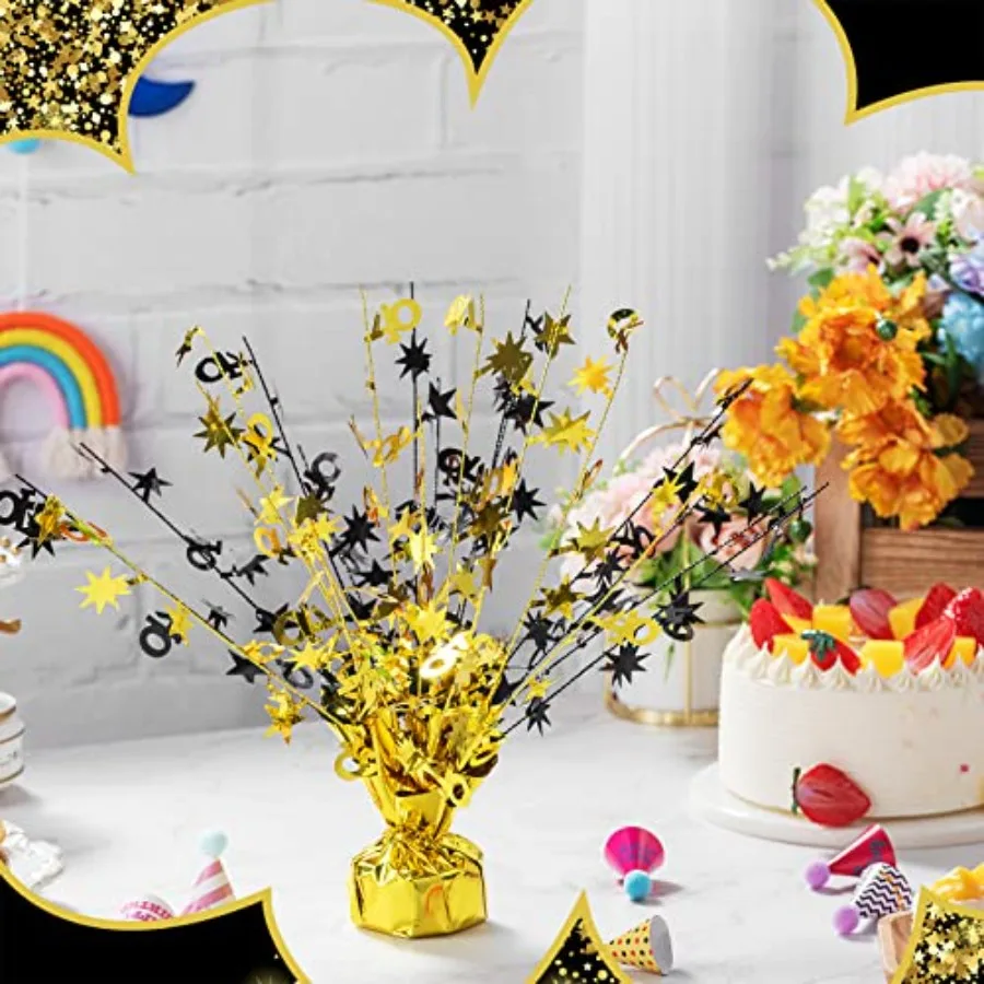 3個セット ハッピー40歳誕生日テーブルセンターピース 40周年結婚記念日パーティー用品 メタリックゴールドグリーム 40年記念用