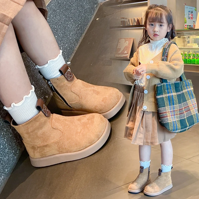 

Girls Riding Boots 2023 New Four Seasons British Fashion Kids Flock Leather Equestrians Boot Litter Big Child Footwear Girl Shoe