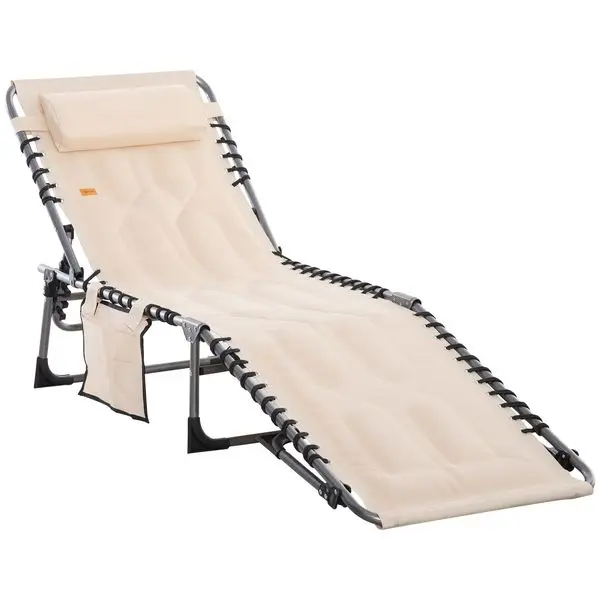 

Outsunny Folding Chaise Lounge Chair, Outdoor Padded Reclining Chair with 5-position Adjustable Backrest, Pillow and Pocket for