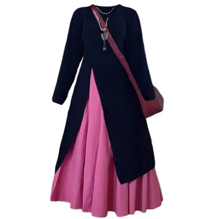 

plus Size Women's Knitwear Skirt Set Slit Design Slimming Effect Winter Collection Faionable Casual Wear