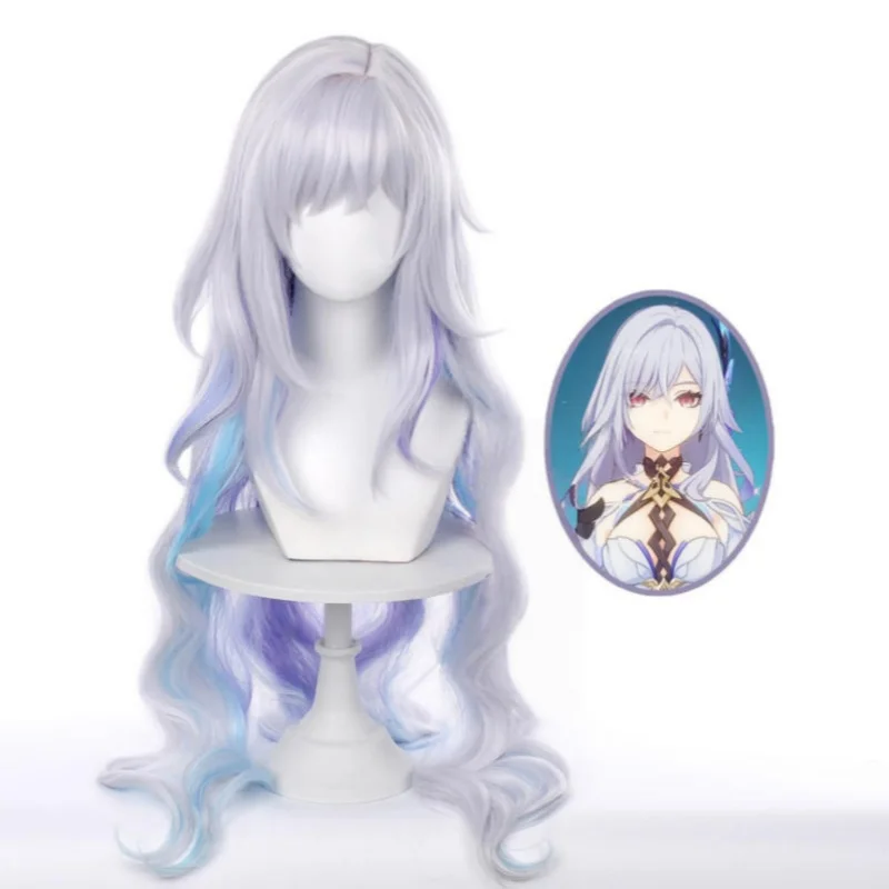 

Парик для косплея Skirk, длинный парик, серебристый, белый, синий, градиентный парик, парики для косплея, термостойкие синтетические парики для Хэллоуина + шапочка для парика