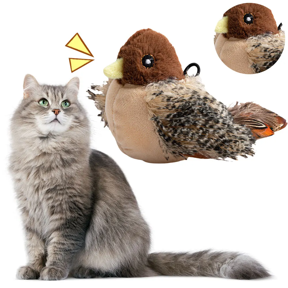 Interactive Cat Toys Flapping Bird Cat Toy Flying Wings Sparrow Catnip Toys Vivid Chirping Simulation Bird Interactive Cat Toy