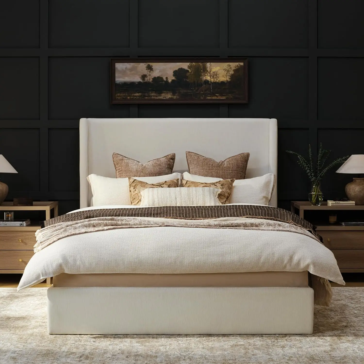 Extra Tall Wingback Upholstered Platform Bed Frame 53