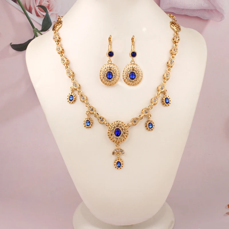 Algerian Women Jewery Set Gold Plated Kaftan Wedding Jewelry Middle East Muslim Conjuntos Feminino Elegante Necklaces