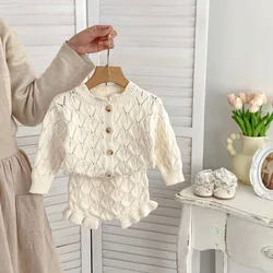 Babys Sets New Baby Summer Thin Coat Hollowing Out Knitting Suit Solid Color Cardigan Shorts Two Pieces 2024 Simple