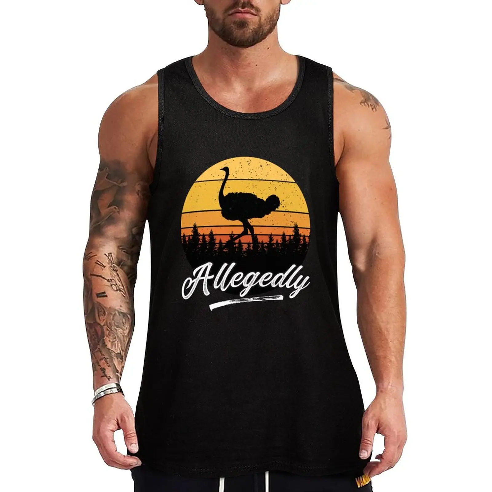 

New Letterkenny Allegedly Ostrich Flightless Bird Vintage Retro Sunset Distressed Tank Top Muscle fit men gym