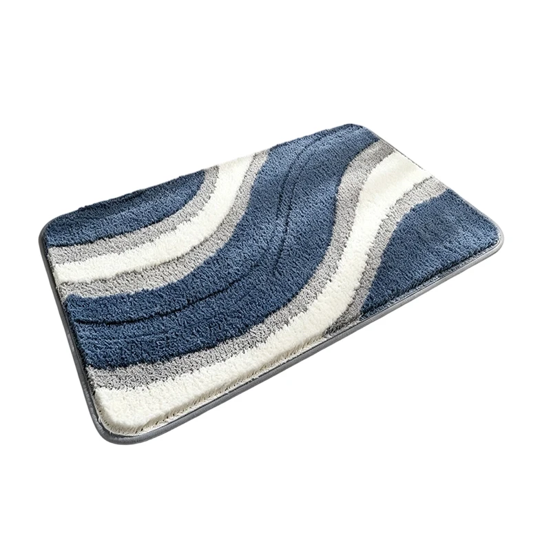 Non-Slip Wave Striped Bath Mat Soft Plush Highly Absorbent Quick Dry Floor Rug for Shower Area