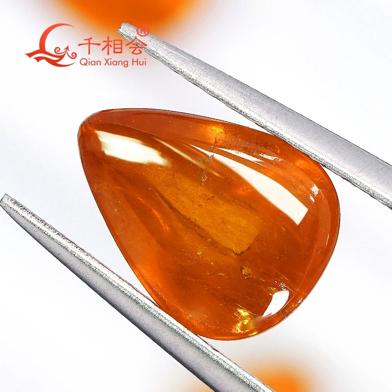 2.66ct pear  flat back Cabochon Natural Florencite Vivid Orange Fanta Garnet Spessarite Garnet Loose Gemstone GRC certificated