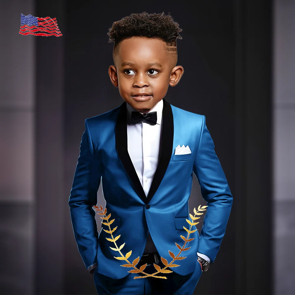 Boys Suits 2 Piece Set Formal Wedding Tuxedo Fashion Clothes for Kids Velvet Shawl Lapel Blazer Child Outfit