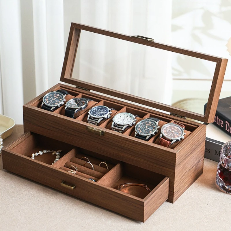 Wooden Watch Box Double Layer Bracelet Storage Box Men Watches Display Boxes Large Capacity Ring Earrings Organizer Case