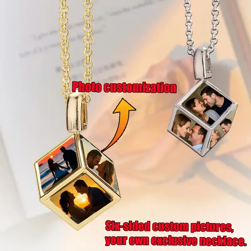 

Подвеска-колье с квадратным кубиком на заказ и фотографией, шестистороннее ожерелье в стиле хип-хоп с фотодизайном, уникальный персонализированный подарок