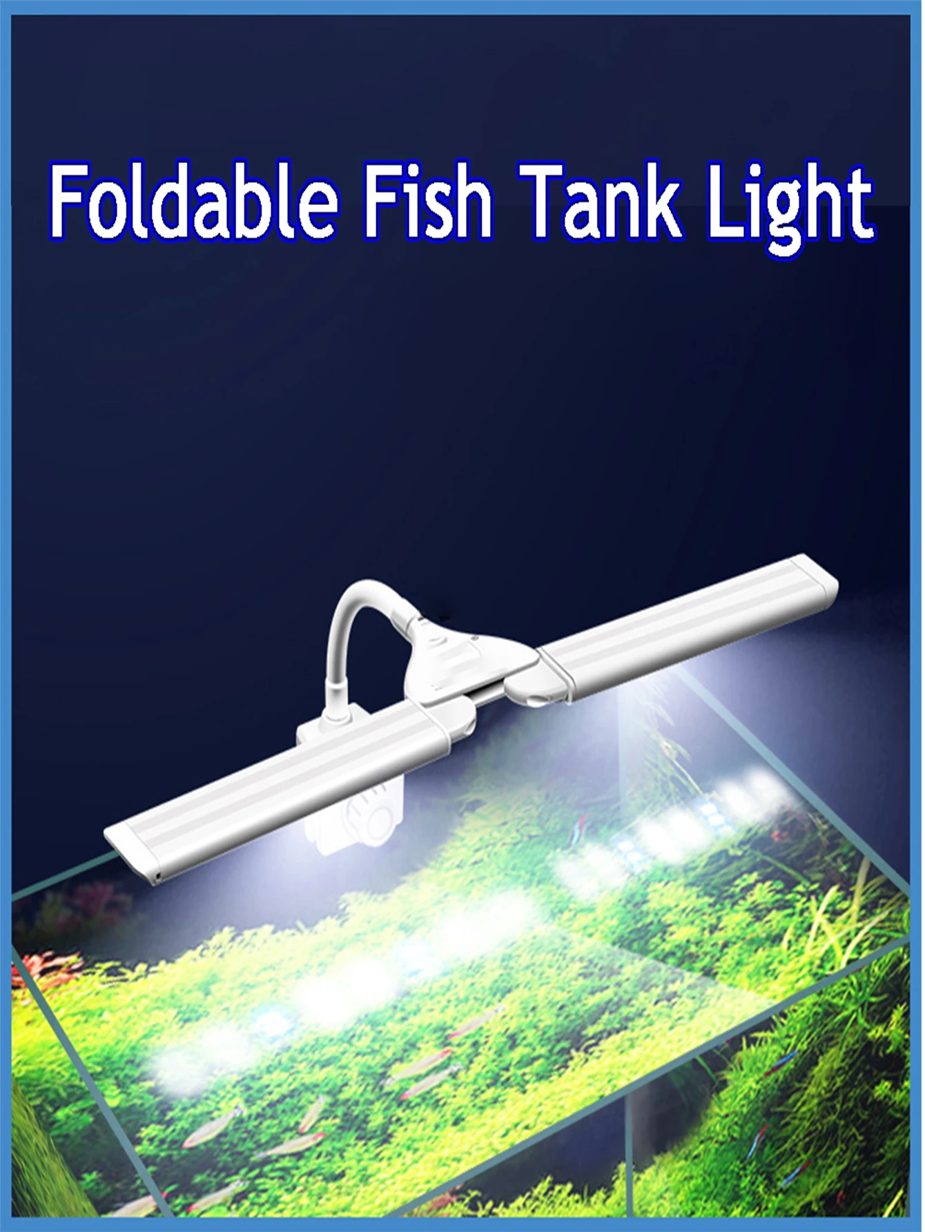 Fish tank clamp light can be expanded 180° to adjust the angle, blue and white dual-colour light switch control