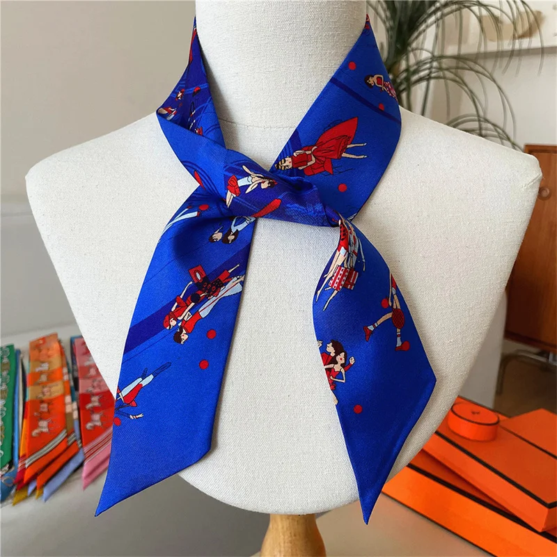 100% Silk High Quality Luxury Brand Scarf Women Headband Hair Band Foulard Tie Ribbon Neckerchief Skinny Scarves Accessories