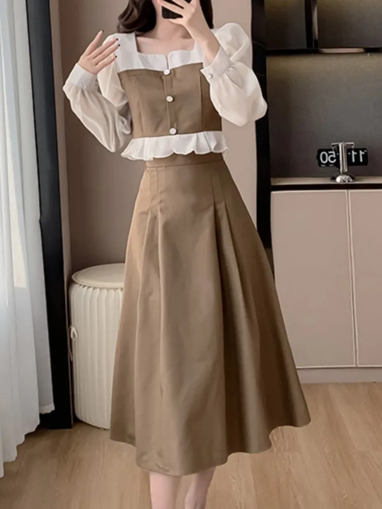 Women Elegant Short Coat A-Line Midi Skirt Suit Slim Korean New Fashion Female High Waist Long Sleeve Spring Summer 2 Piece Set