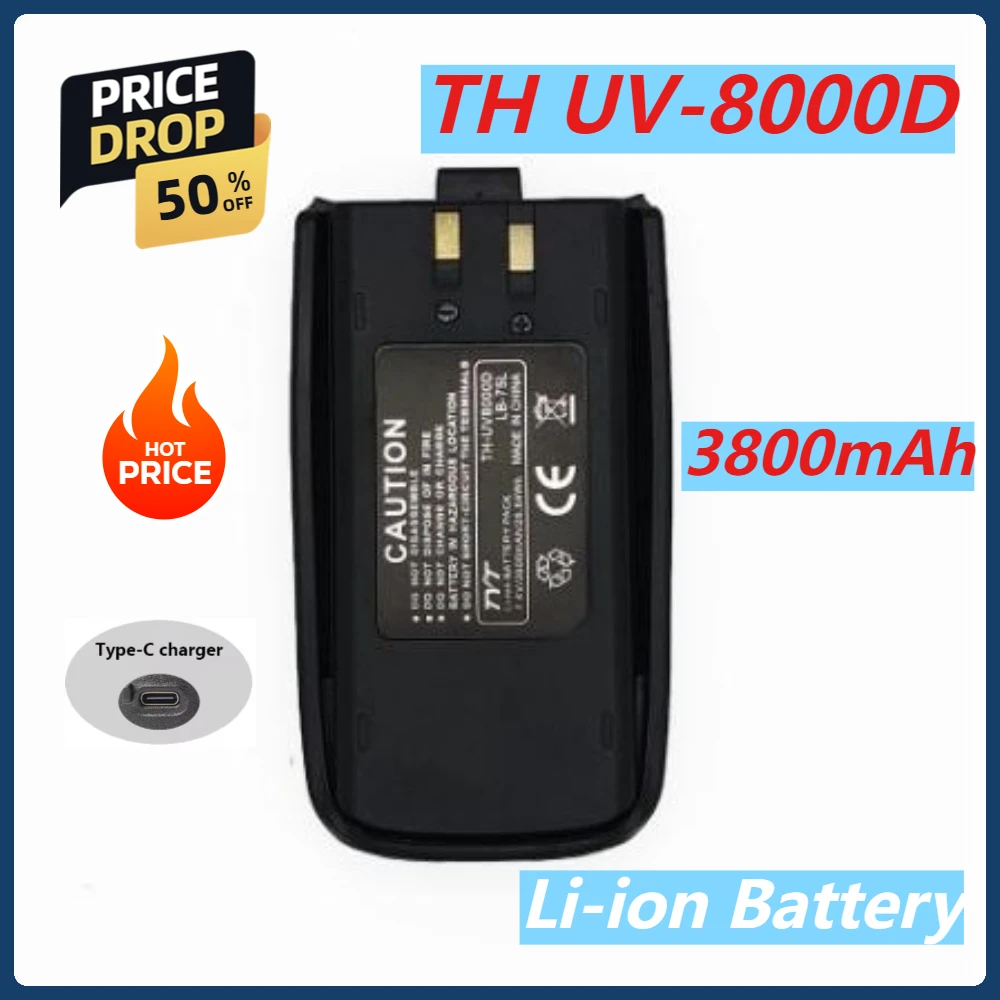 100% Brand New Battery 3800mAh 7.2V Type-c Charging Li-ion Battery for TYT TH-UV8000E Walkie Talkie UV8000E Two Way Radio