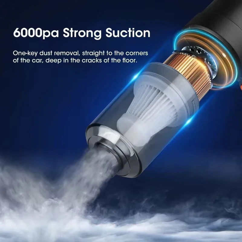 Wireless Portable Vacuum Cleaner 2000mAh USB Charging Handheld Deep Cleaning 6000Pa Suction for Home Car Pet Hair Office
