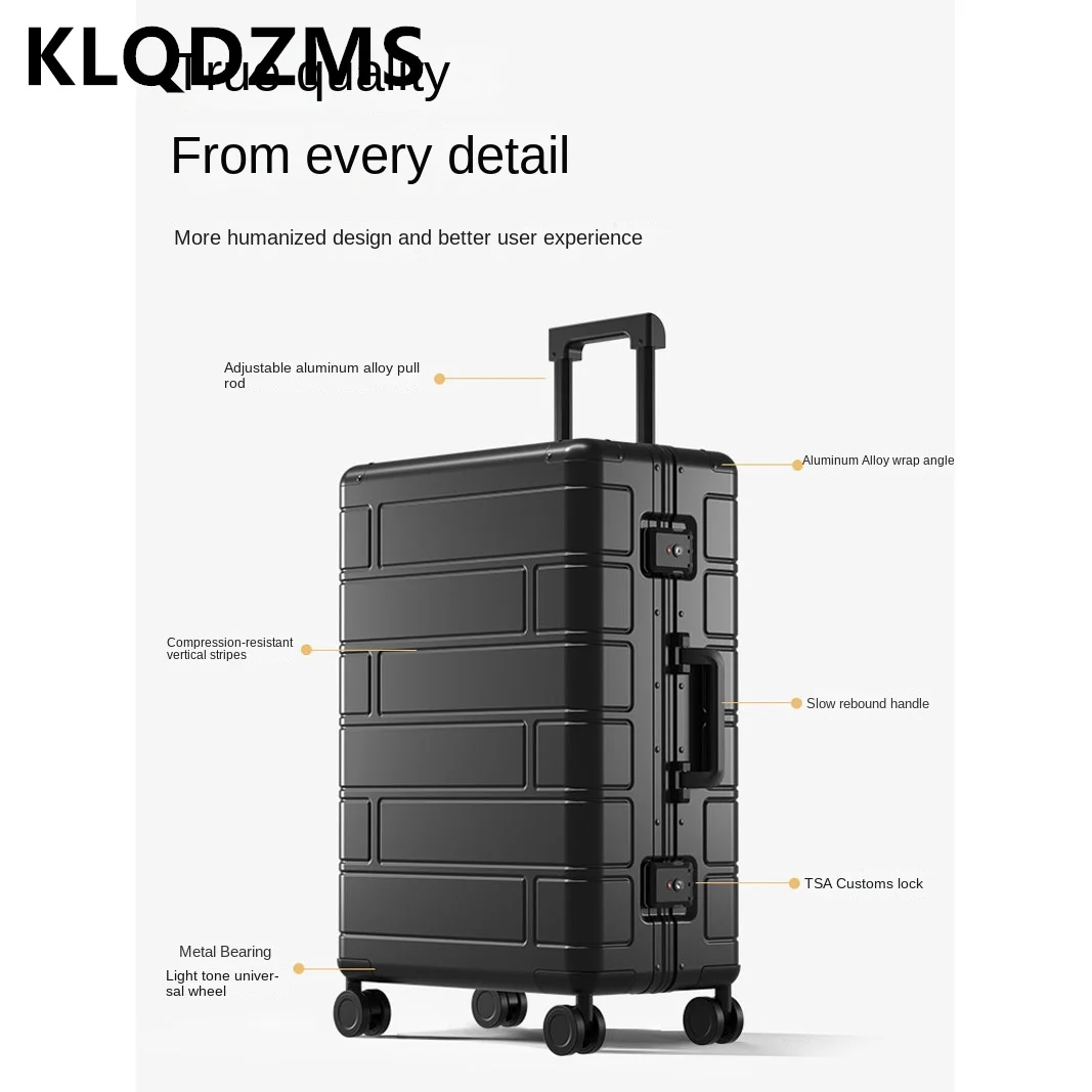 KLQDZMS-Valise à Roulettes en Alliage d'Aluminium et de Magnésium pour Homme et Femme, Bagages à Roulettes, Boîte d'Embarquement, 20, 24 Pouces, 28