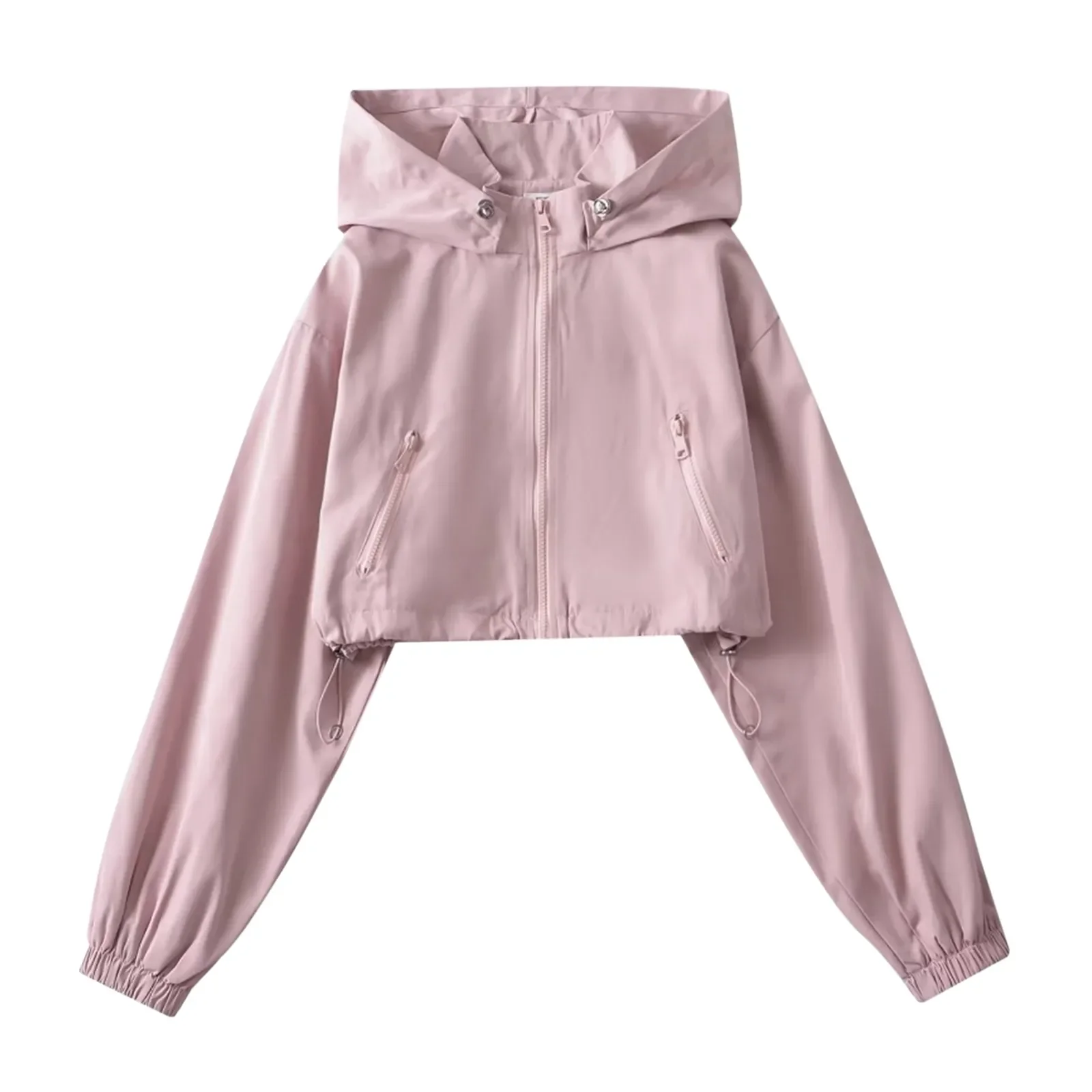 

Outdoor Cropped Sports Jacket Women'S Lightweight Long Sleeve Hooded Coats Solid Color Loose Fit Short Jackets Coat for Women