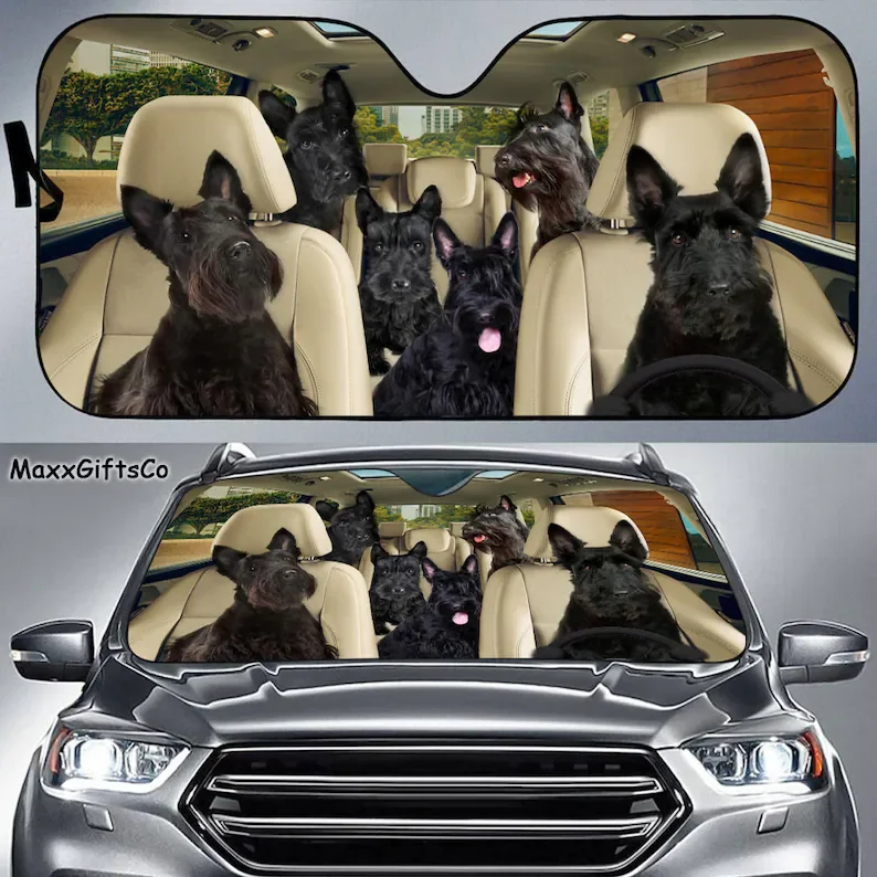 Scottish Terrier Car Sun Shade, Scottish Terrier Windshield, Dogs Family Sunshade, Dogs Car Accessories, Car Decoration, Dogs Lo