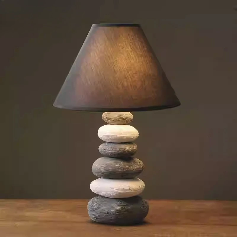 

Nordic Minimalist Floor Lamps Creative Small Stone Fabric Lampshade LED Table Light Bedroom Bedside Study Hotel Decorate Fixture